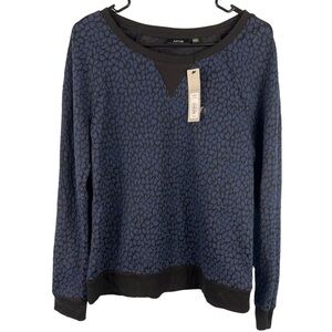 APT 9 Navy Pebbled Leopard Animal Print Crew Neck Sweatshirt Size S Athleisure